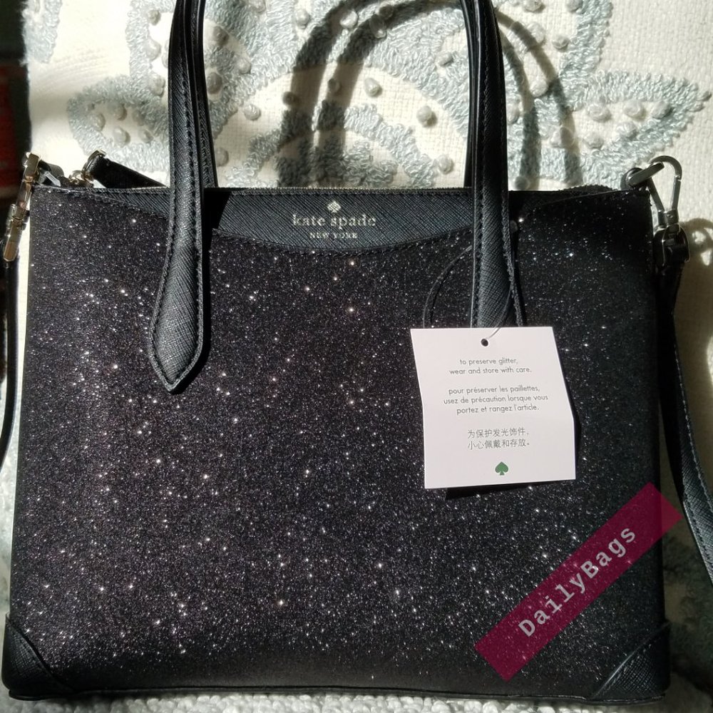 SHIMMY GLITTER IN BLACK SATCHEL KATE SPADE CROSSBODY SPARKLES IN THE SUN SMALL - Picture 3 of 12